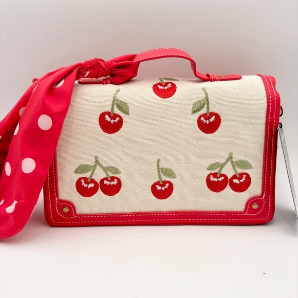 Steve Madden Handbags - Steve Madden BMAZIE Cherry Embroidered Crossbody‎ Bag Red White Polka Dot Scarf
